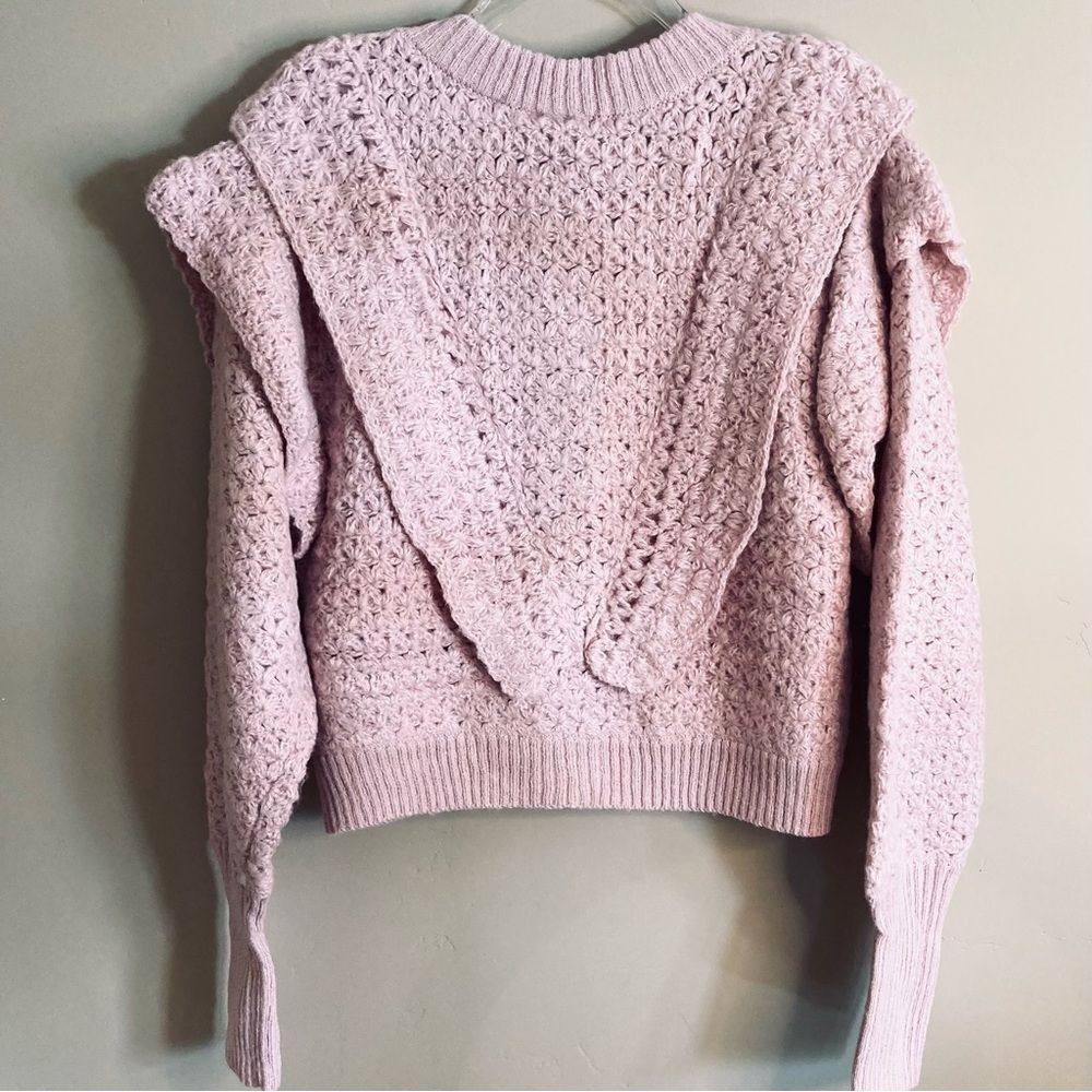 SOLD FARM Rio Pink Flower Texture Knit Cardigan Sweater Button Ruffle Size L - Picture 12 of 16
